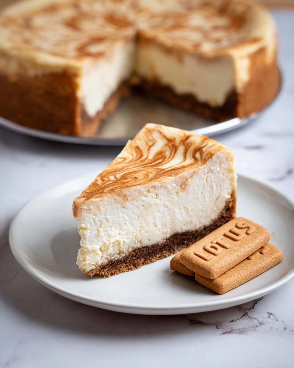 Irresistibly Creamy & Spiced Swirled Cookie Butter Cheesecake